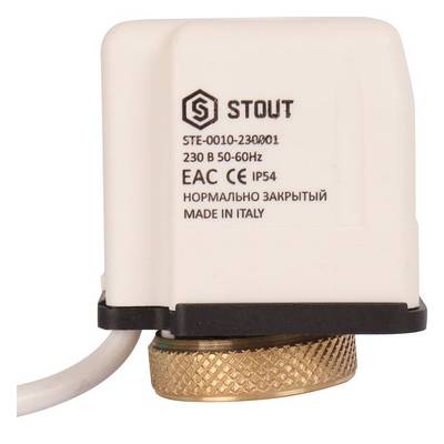 Сервопривод электротермический, нормально закрытый 230 В Stout STE-0010-230001 «Большой Мастер»