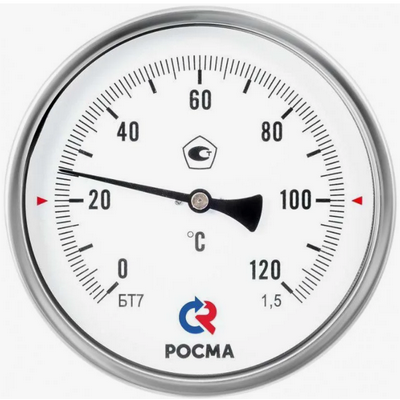 Термометр биметаллический осевой Росма БТ (серия 220) (0-100°С) G1/2 ДК150мм, класс точности 1.5