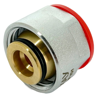 Соединитель коллекторный обжимной Rehau/Рехау Therm S Ø17(2.0)х3/4"ЕК евроконус для полимерной PEX трубы, латунь, 12506073002