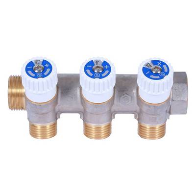Коллектор Stout 3/4"х1/2" с запорными вентилями и плоским уплотнением, Никель