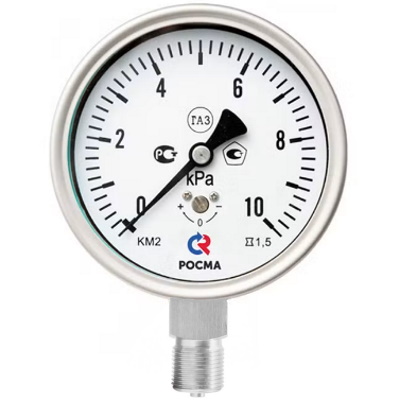 Манометр (напоромер) радиальный Росма (серия КМ) M20x1.5 ДК100мм, IP65, класс точности 1.5, штуцер нержавеющая сталь