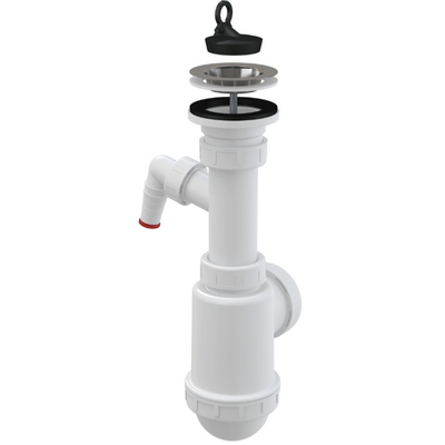 Сифон для раковины Alcaplast 11/2"х50/40 с нержавеющей peшёткой Ø70 и отводом для СМА A441P-DN50/40