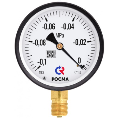 Вакуумметр общетехнический радиальный Росма ТВ-510Р.00 (-0.1-0MPa) G1/2 ДК100мм, класс точности 1.5, IP54, УТ-00049689