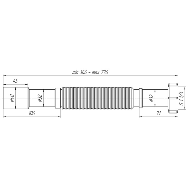 Гофра для сифона 11/4"х32/40 L=541-1371 мм АНИ пласт К207